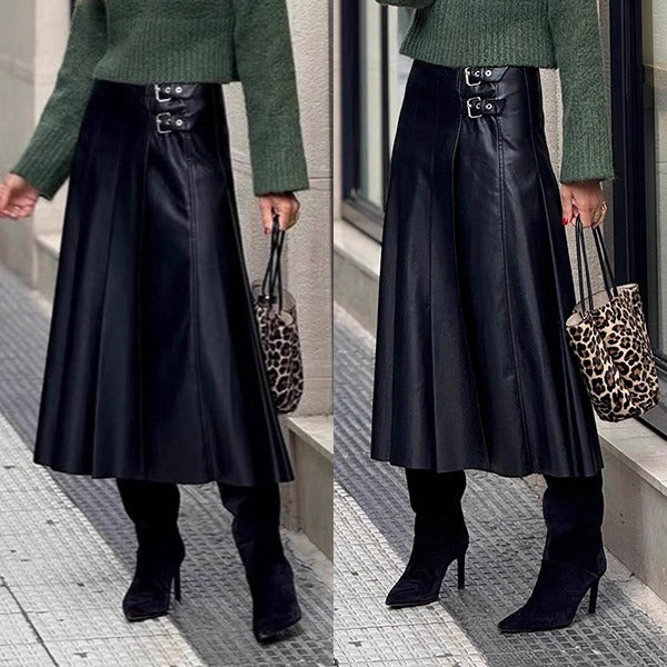 Lamira | Kunstlederrock in Midi-Länge mit Stilvoller Schnalle