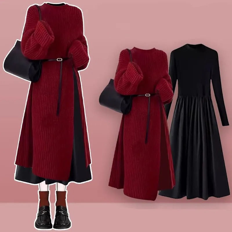 Jolly | Zwei-Teile-Set mit Strickkleid und elegantem Schwarzem Kleid