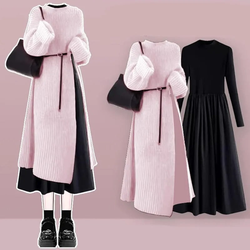 Jolly | Zwei-Teile-Set mit Strickkleid und elegantem Schwarzem Kleid