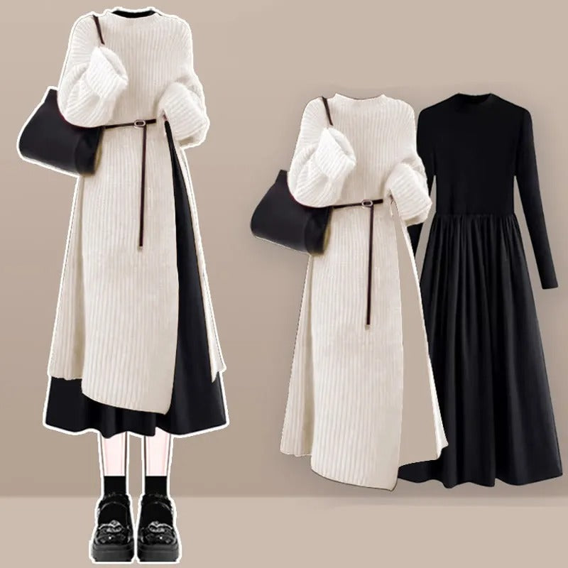Jolly | Zwei-Teile-Set mit Strickkleid und elegantem Schwarzem Kleid