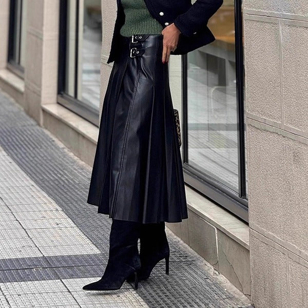 Lamira | Kunstlederrock in Midi-Länge mit Stilvoller Schnalle