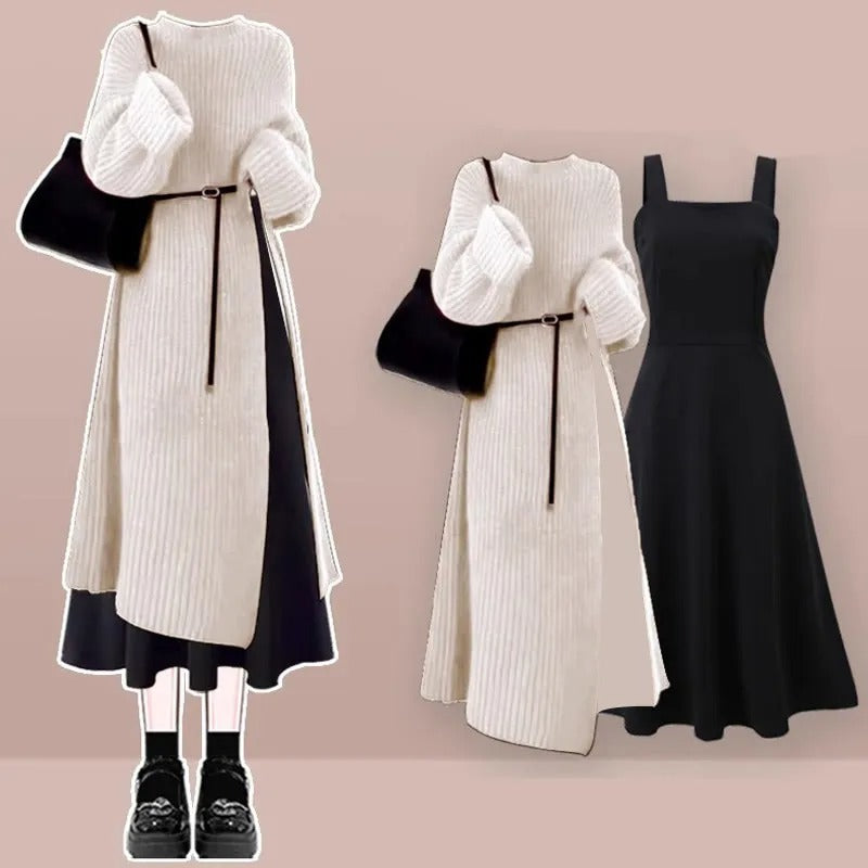 Jolly | Zwei-Teile-Set mit Strickkleid und elegantem Schwarzem Kleid