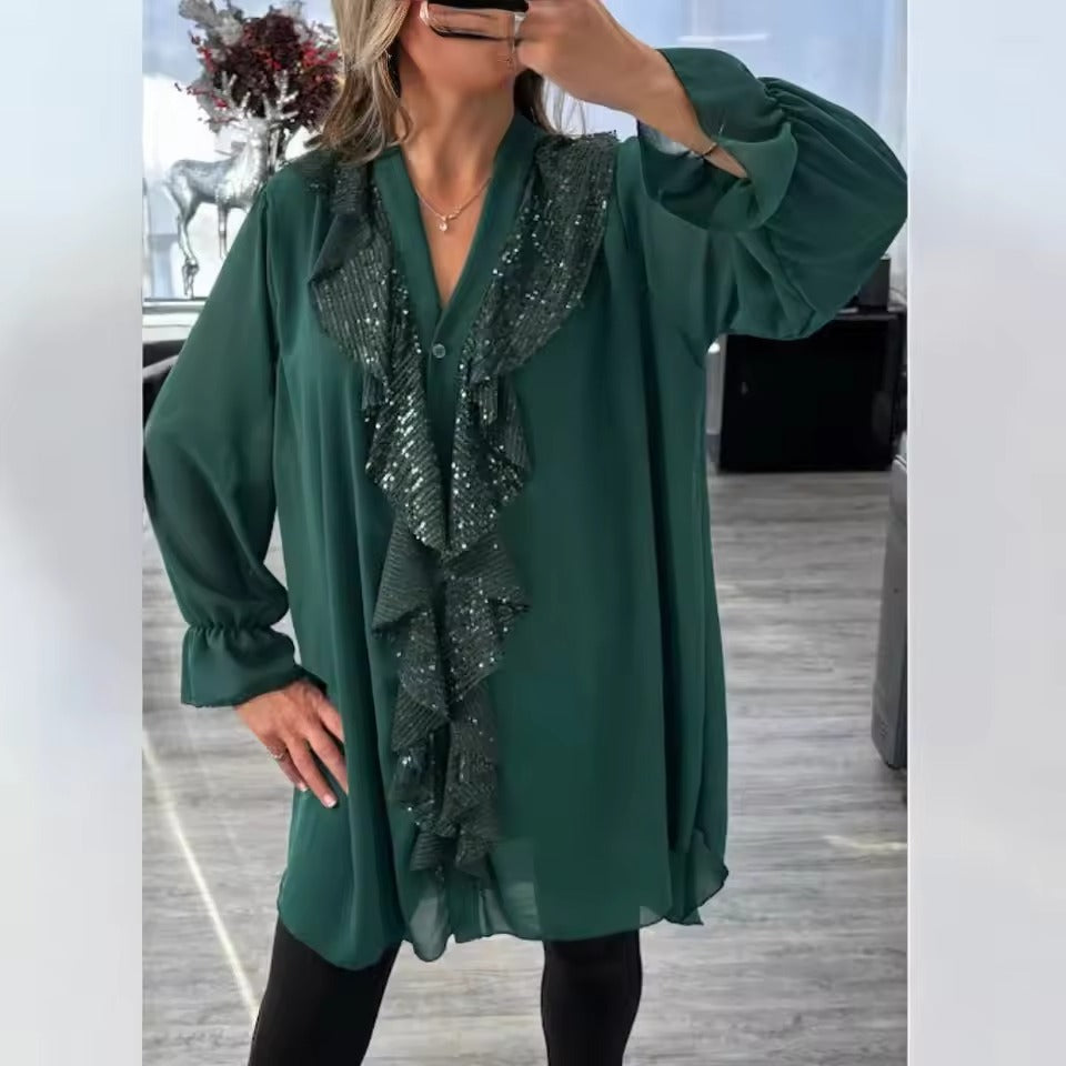 Aleah | Pailletten-Ärmel Bluse