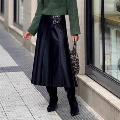 Lamira | Kunstlederrock in Midi-Länge mit Stilvoller Schnalle