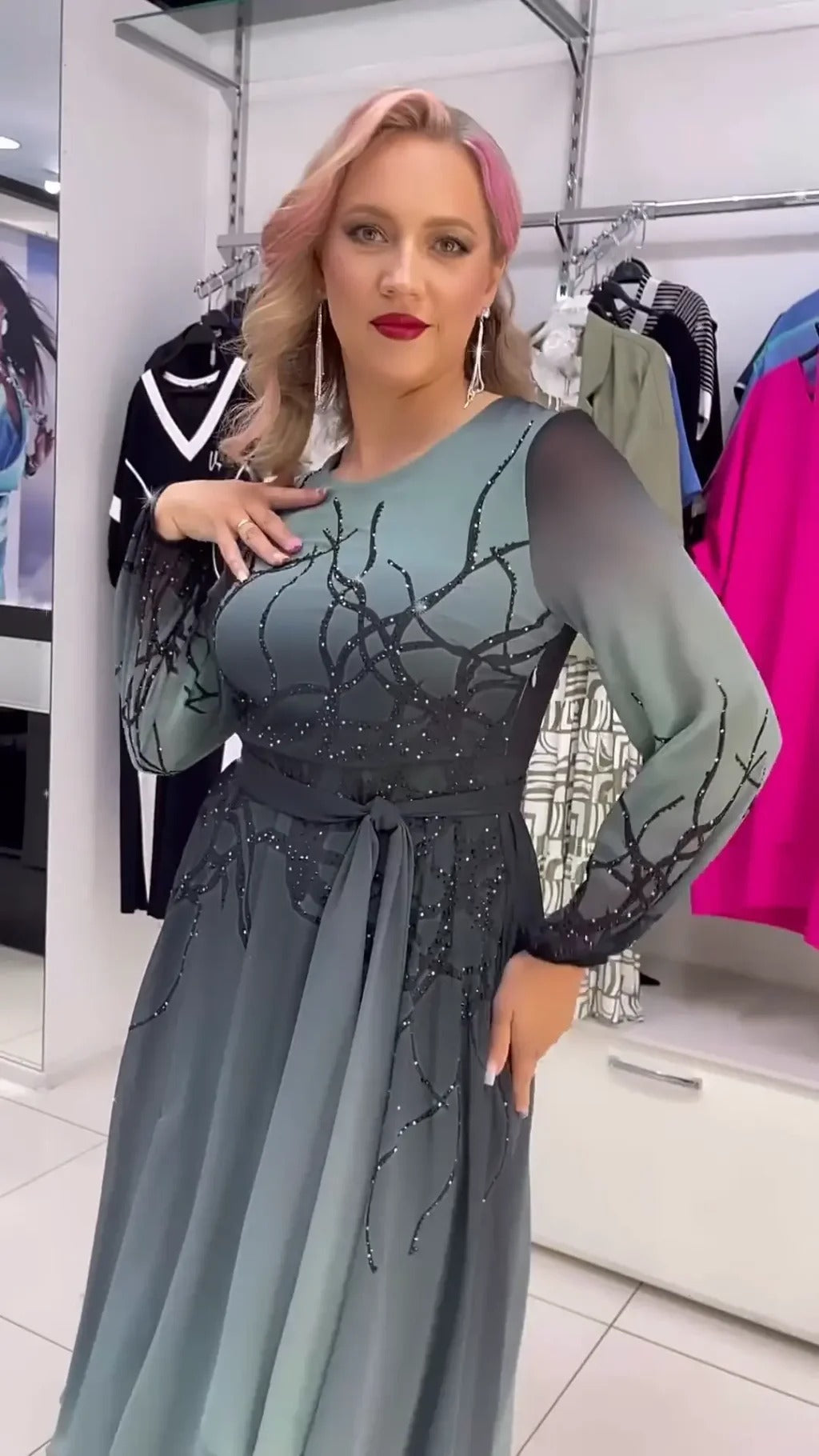 Brittany | Elegante Chiffon-Maxirock mit Kristallakzenten