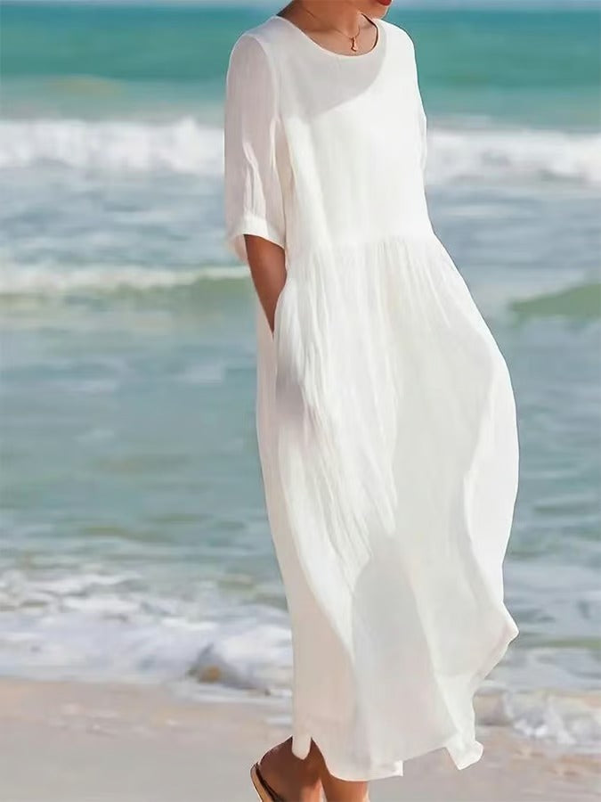 Helen | Einfarbiges Baumwoll-Leinenkleid