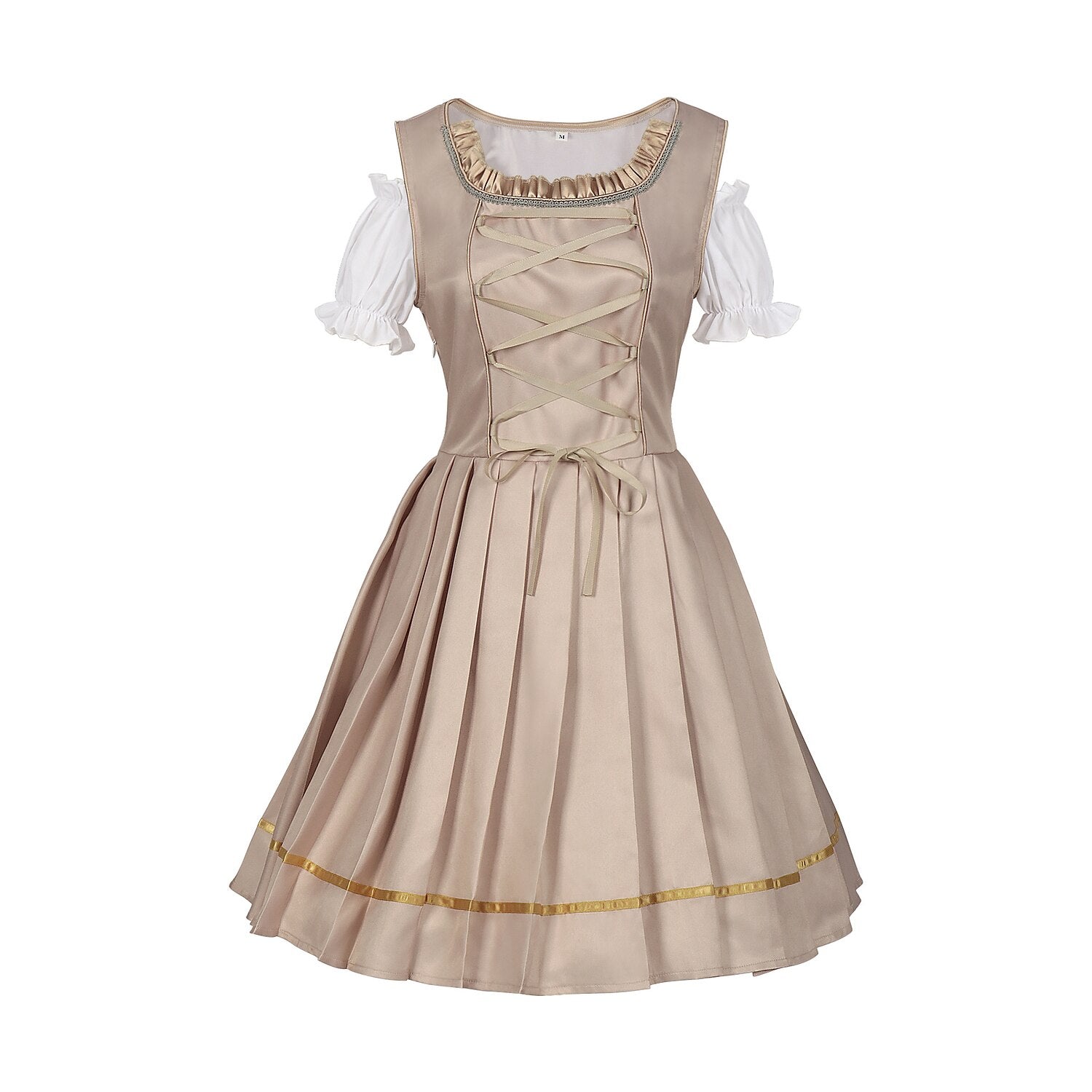 Elegantes Champagne Gold Dirndl mit Schürze und Bluse für das Oktoberfest