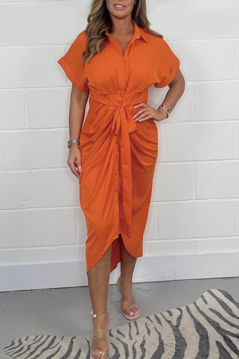 Ariel | Satin Midi-Hemdkleid mit drapierter Krawattenfront