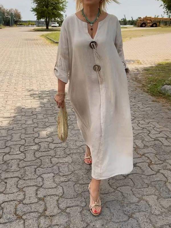 Amy | Leichtes Kleid aus Baumwolle und Leinen mit V-Ausschnitt