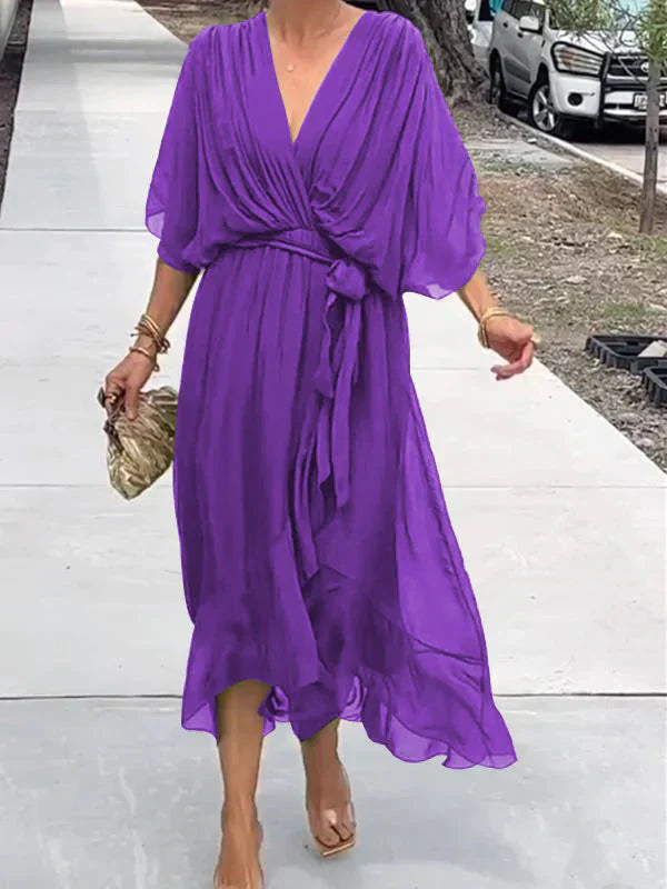 Monica | Zartes Kleid aus Chiffon mit V-Ausschnitt