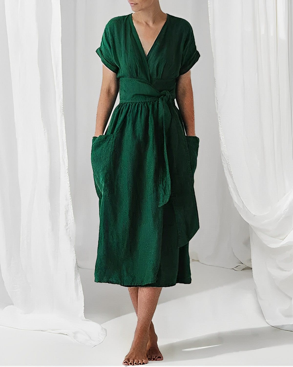 Luciana | Elegantes Leinenkleid mit V-Ausschnitt