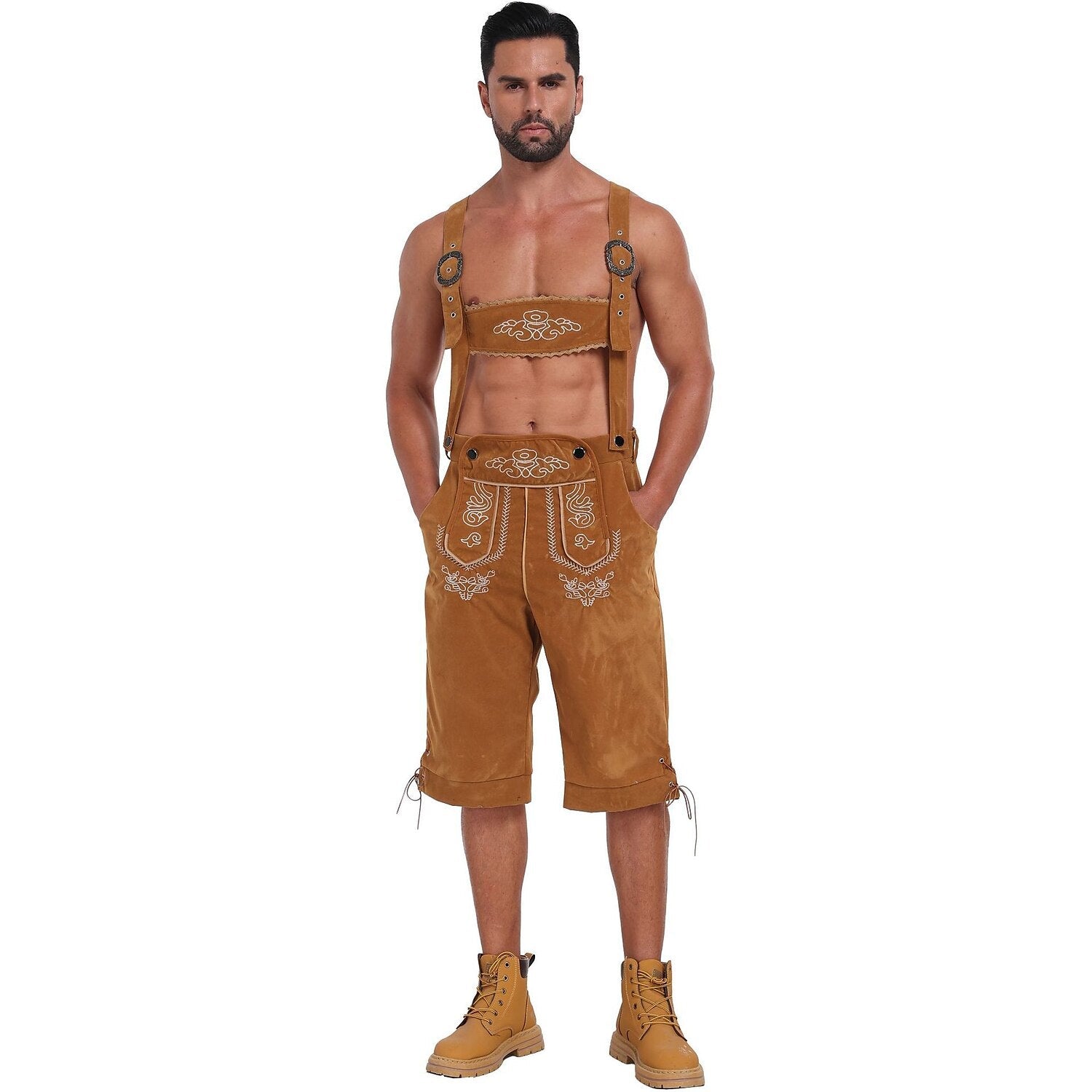 Oktoberfest Men’s Yellow Embroidered Lederhosen
