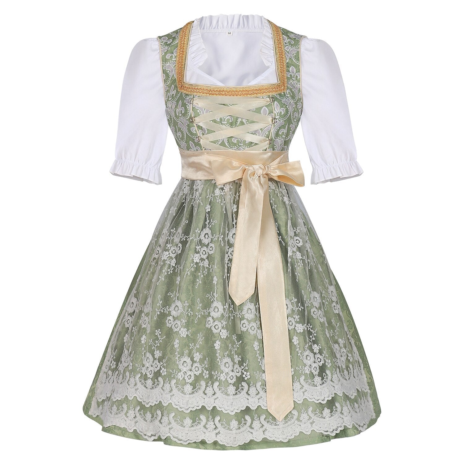 Elegantes Champagne Gold Dirndl mit Schürze und Bluse für das Oktoberfest