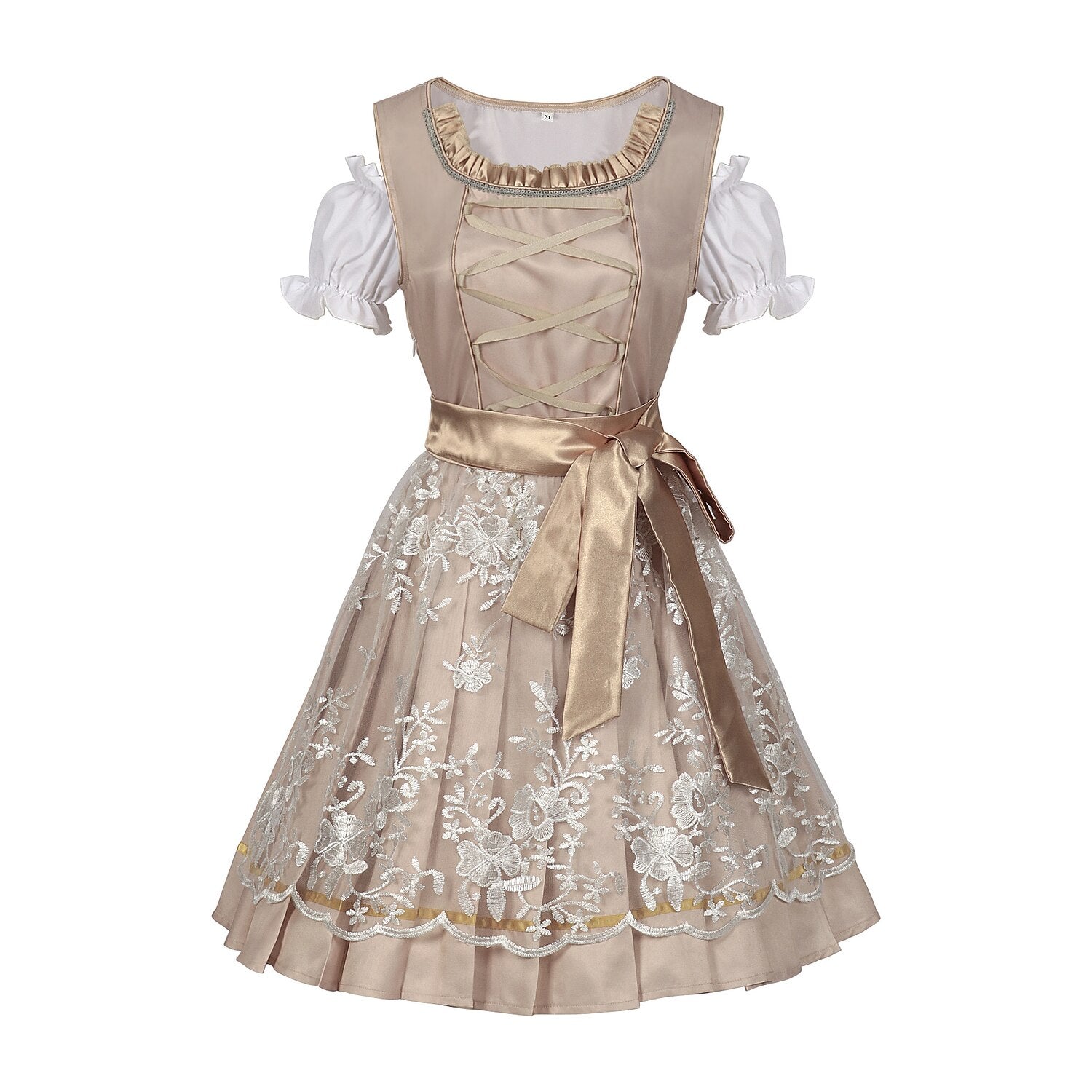 Elegantes Champagne Gold Dirndl mit Schürze und Bluse für das Oktoberfest