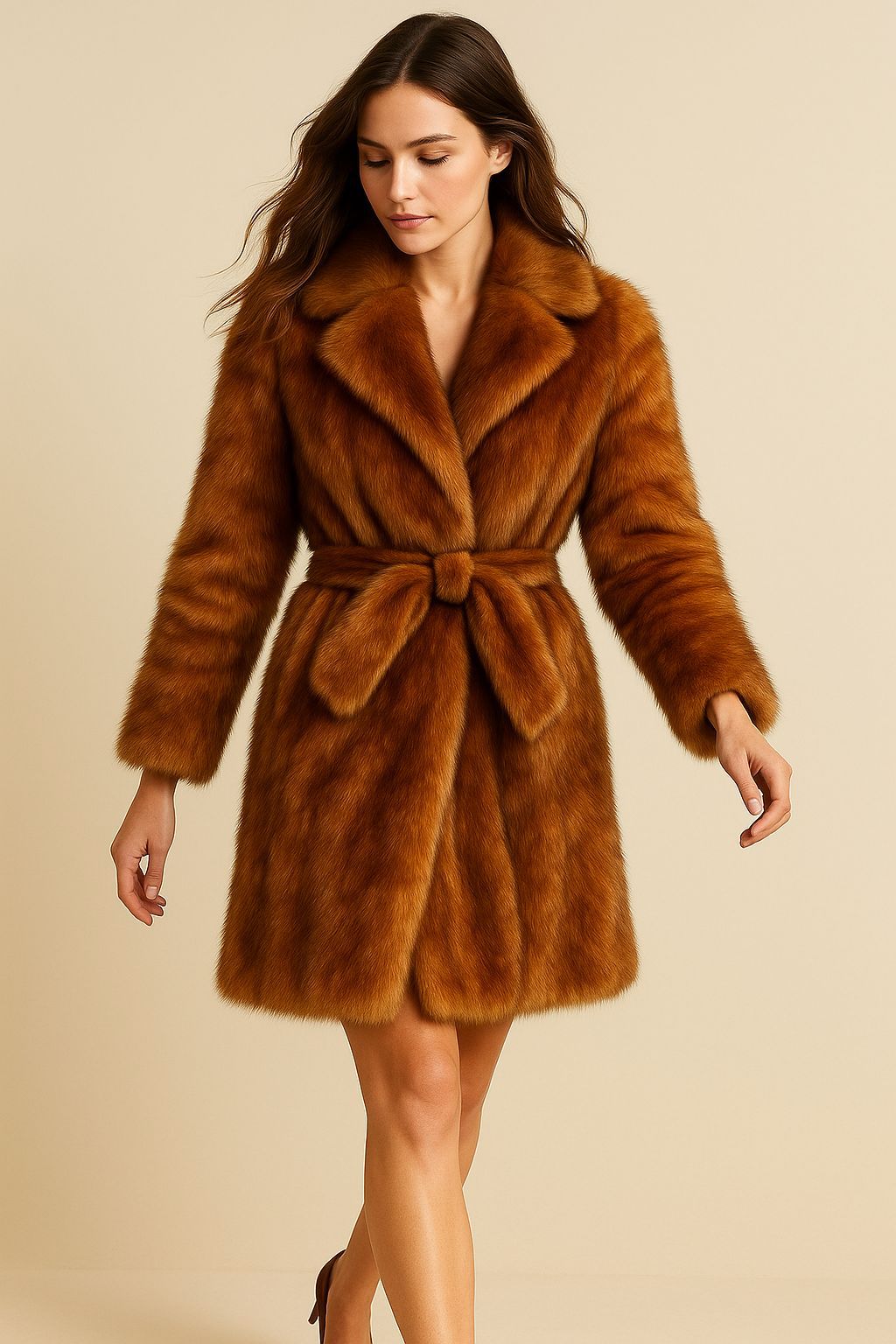 Torina | Luxuriöser Kunstpelzmantel mit Gürtel