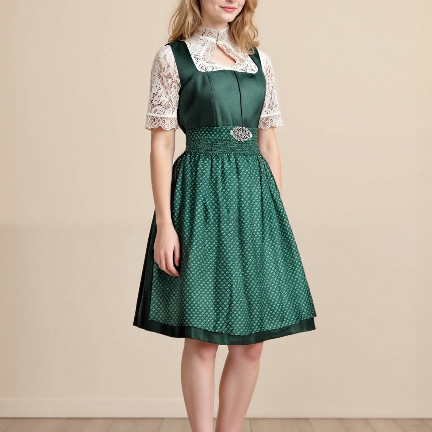 Elegantes Oktoberfest-Dirndl mit Schürze und spitzenbesetzter Bluse