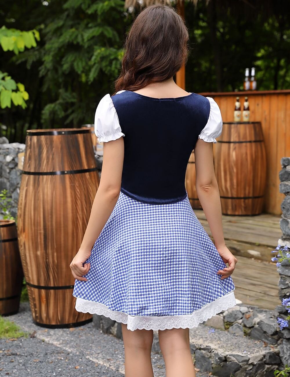 Oktoberfest Dirndl Kostüm Set mit Schürze im Biermädchen-Stil