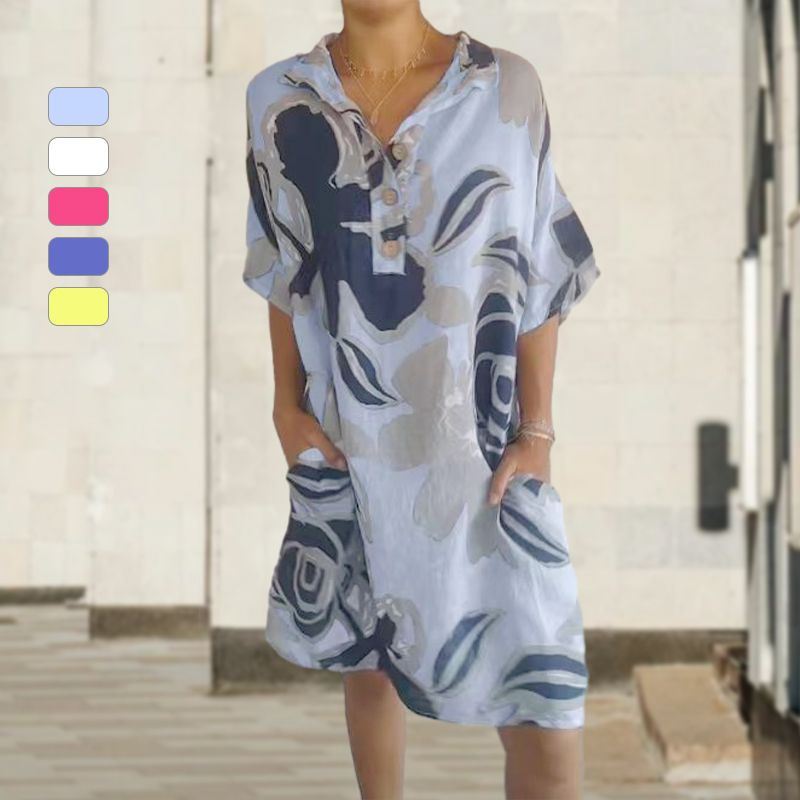 Cassey | Schickes bedrucktes Kleid aus Baumwolle und Leinen für Damen