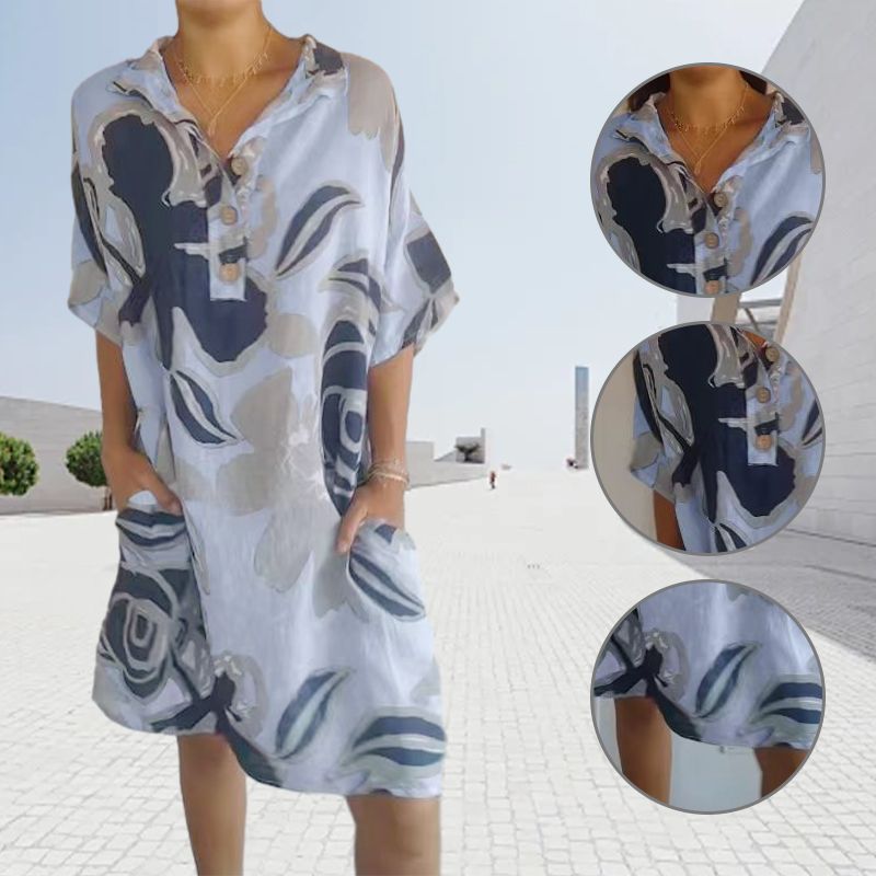 Cassey | Schickes bedrucktes Kleid aus Baumwolle und Leinen für Damen