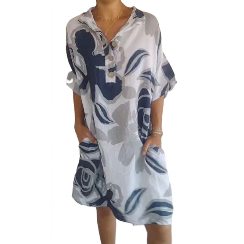 Cassey | Schickes bedrucktes Kleid aus Baumwolle und Leinen für Damen