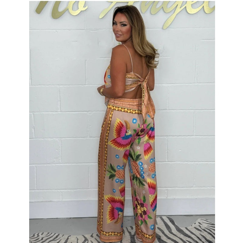 Shantal | Bedrucktes Spaghettiträger-Top & Hose Set