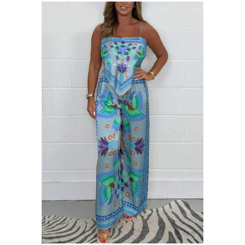 Shantal | Bedrucktes Spaghettiträger-Top & Hose Set