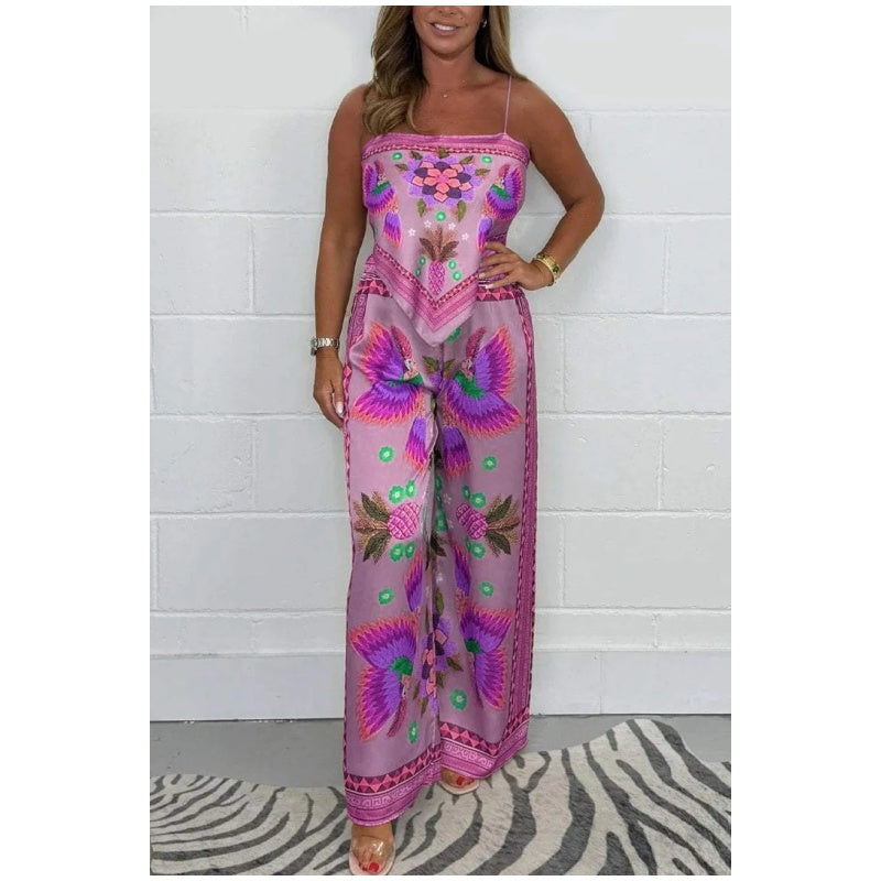 Shantal | Bedrucktes Spaghettiträger-Top & Hose Set