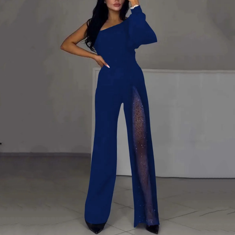 Xyriel | One-Shoulder Glitzer-Jumpsuit mit Mesh