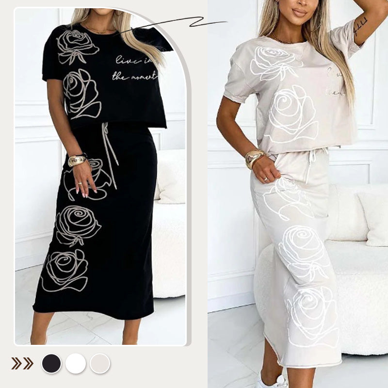 Lyca | Lässiges Damen-Set mit Blumen-T-Shirt und Bustier-Rock