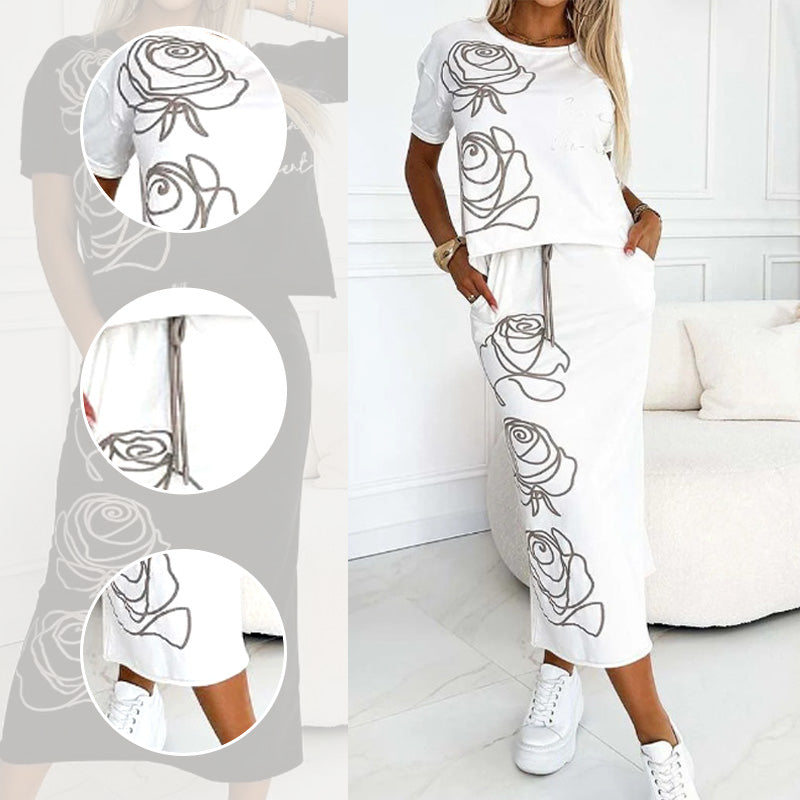 Lyca | Lässiges Damen-Set mit Blumen-T-Shirt und Bustier-Rock