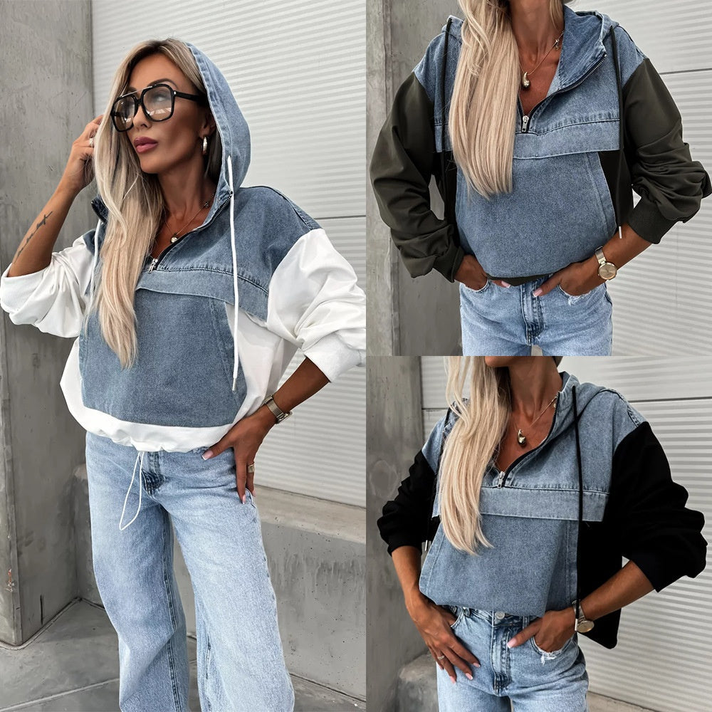 Candlie | Schicke Damen-Jeansjacke mit Kapuze und praktischen Kordelzügen