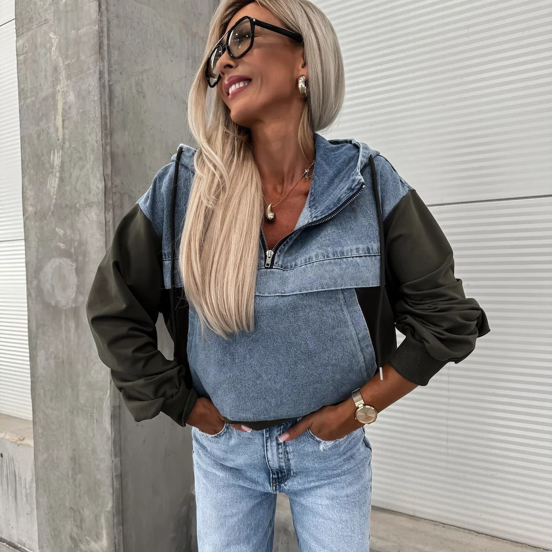 Candlie | Schicke Damen-Jeansjacke mit Kapuze und praktischen Kordelzügen