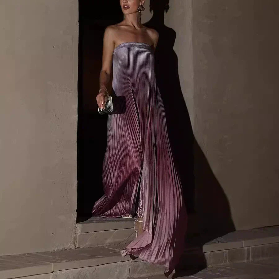 Glenda | Ombre trägerloses Plissee-Kleid