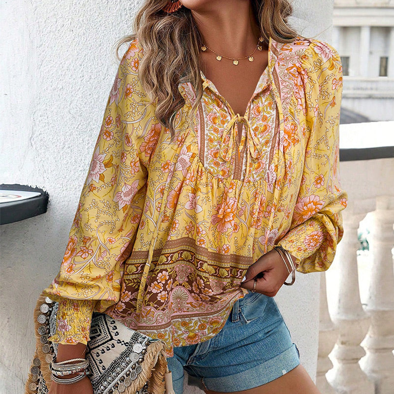 Betha | Bedrucktes Langarmshirt mit V-Ausschnitt