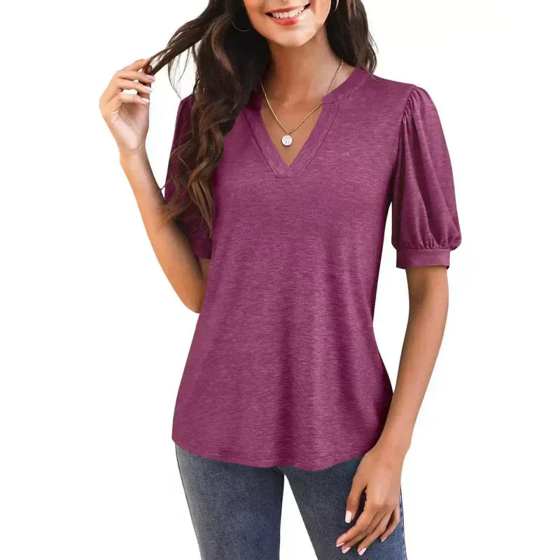 Rachel | Modisches Damen-Top mit V-Ausschnitt und Puffmuster