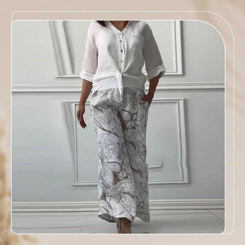 Damara | Stilvolles Zweiteiliges Set: Lockeres Cardigan-Shirt und High-Waist-Hose