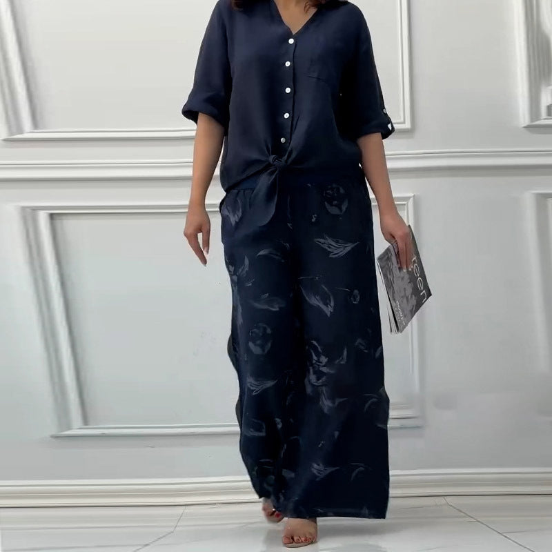 Damara | Stilvolles Zweiteiliges Set: Lockeres Cardigan-Shirt und High-Waist-Hose