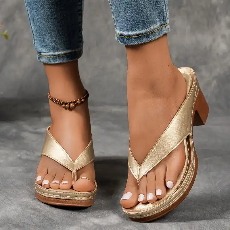 Marinna | Sommer Damen Flip Flops mit dickem Absatz