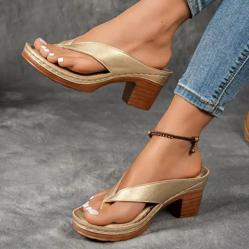 Marinna | Sommer Damen Flip Flops mit dickem Absatz
