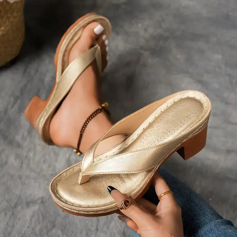 Marinna | Sommer Damen Flip Flops mit dickem Absatz