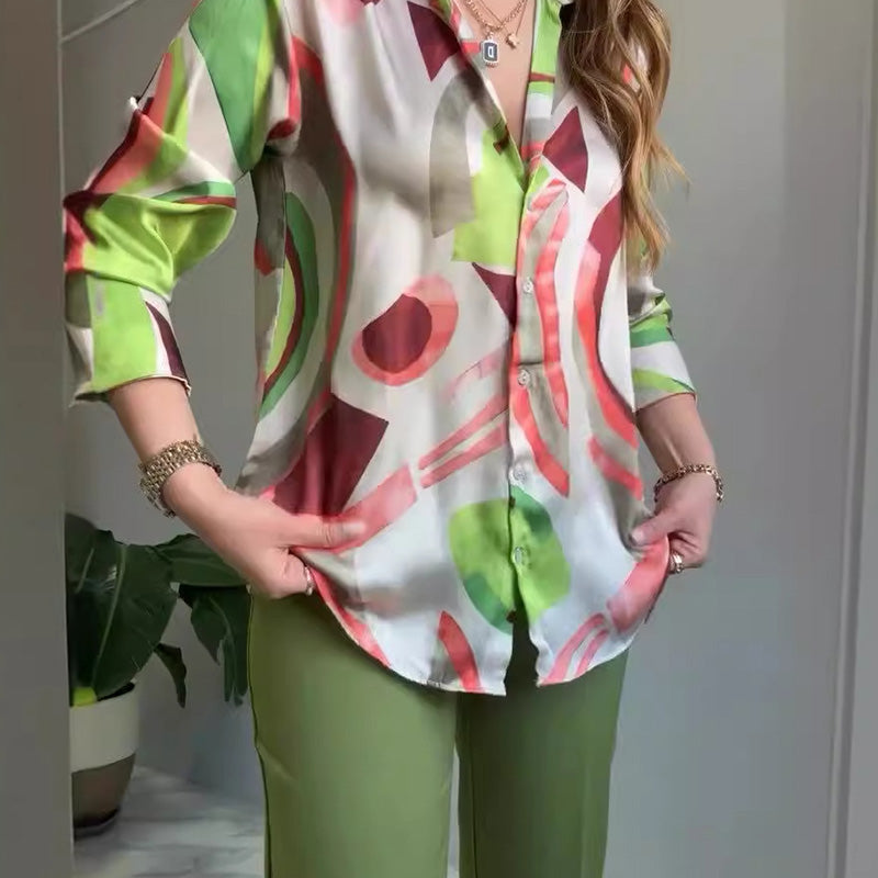 Ashley | Lässiges 2-teiliges Set mit bedrucktem Hemd und Hose