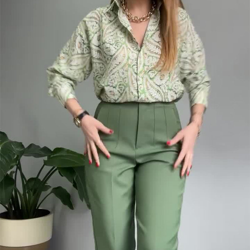 Ashley | Lässiges 2-teiliges Set mit bedrucktem Hemd und Hose
