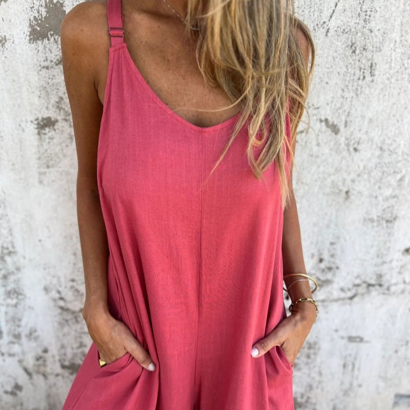 Jamy | Weites Bein V-Ausschnitt Jumpsuit mit Taschen