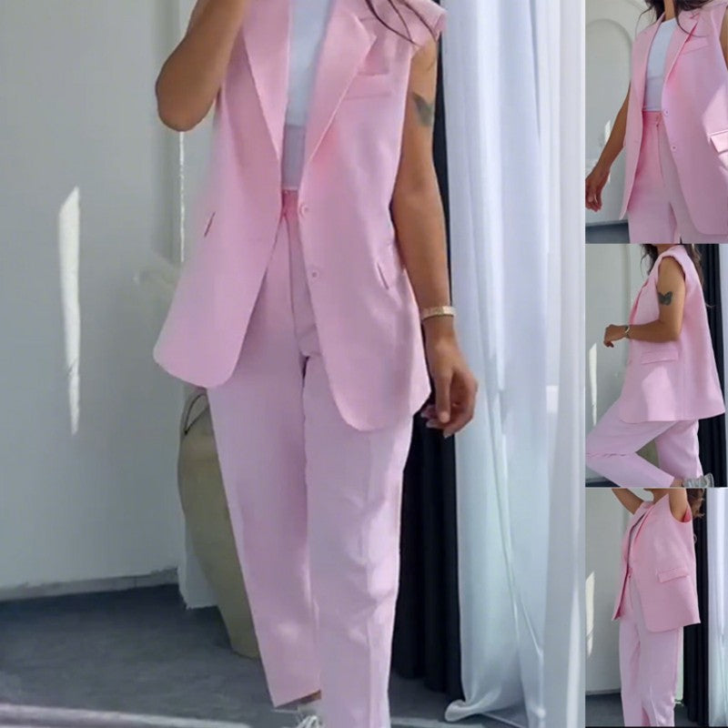 Margaux | Ärmelloses Set aus Blazer und Hose mit hoher Taille