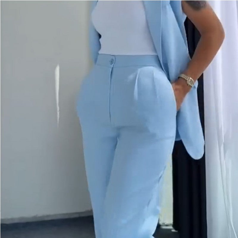 Margaux | Ärmelloses Set aus Blazer und Hose mit hoher Taille
