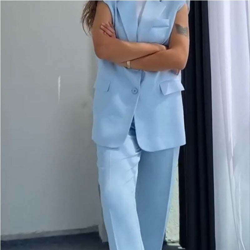 Margaux | Ärmelloses Set aus Blazer und Hose mit hoher Taille