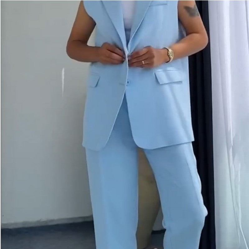 Margaux | Ärmelloses Set aus Blazer und Hose mit hoher Taille