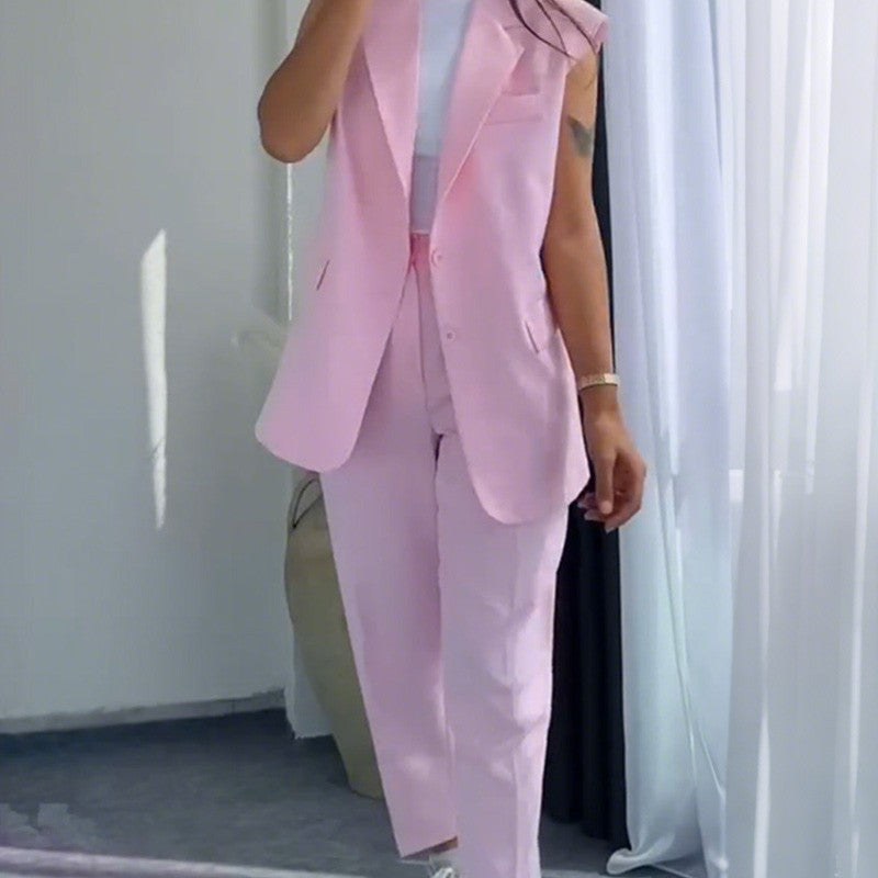 Margaux | Ärmelloses Set aus Blazer und Hose mit hoher Taille