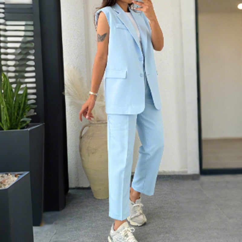 Margaux | Ärmelloses Set aus Blazer und Hose mit hoher Taille
