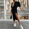 Sidy | Modernes gerafftes Kleid mit Schlitz